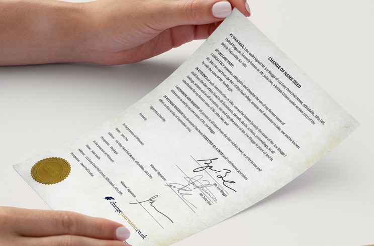 Sample deed poll certificate